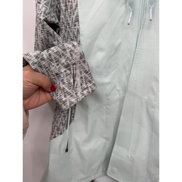 The North Face Large Hooded Jacket Womens Mint Green Grey Zip‎ Thumbholes Active - Picture 2 of 7